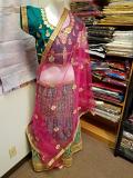 Pretty Green Net Gold Detail Party Wear Lehenga Choli Set (Medium)